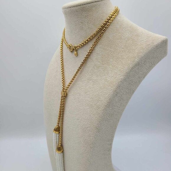 J Crew White Beaded Long Tassel Necklace NEW! NWOT! - Picture 7 of 11